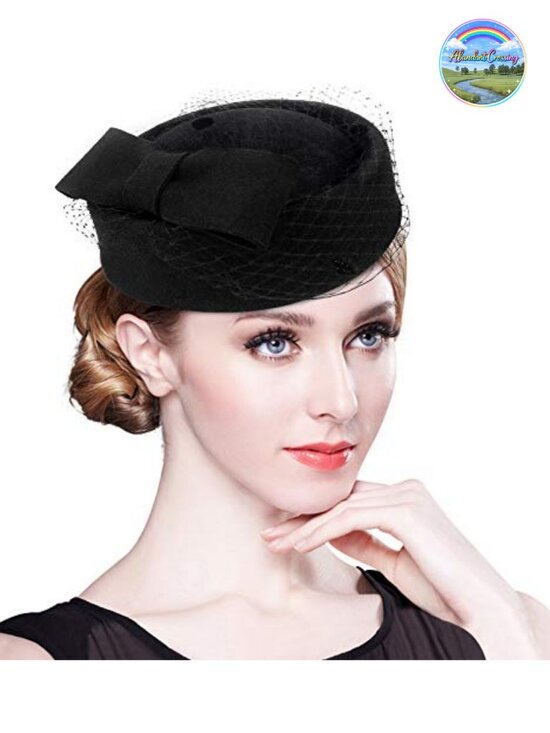 Wool Felt Pillbox Hat with Veil Flower Fascinator Derby Church Wedding main image 6